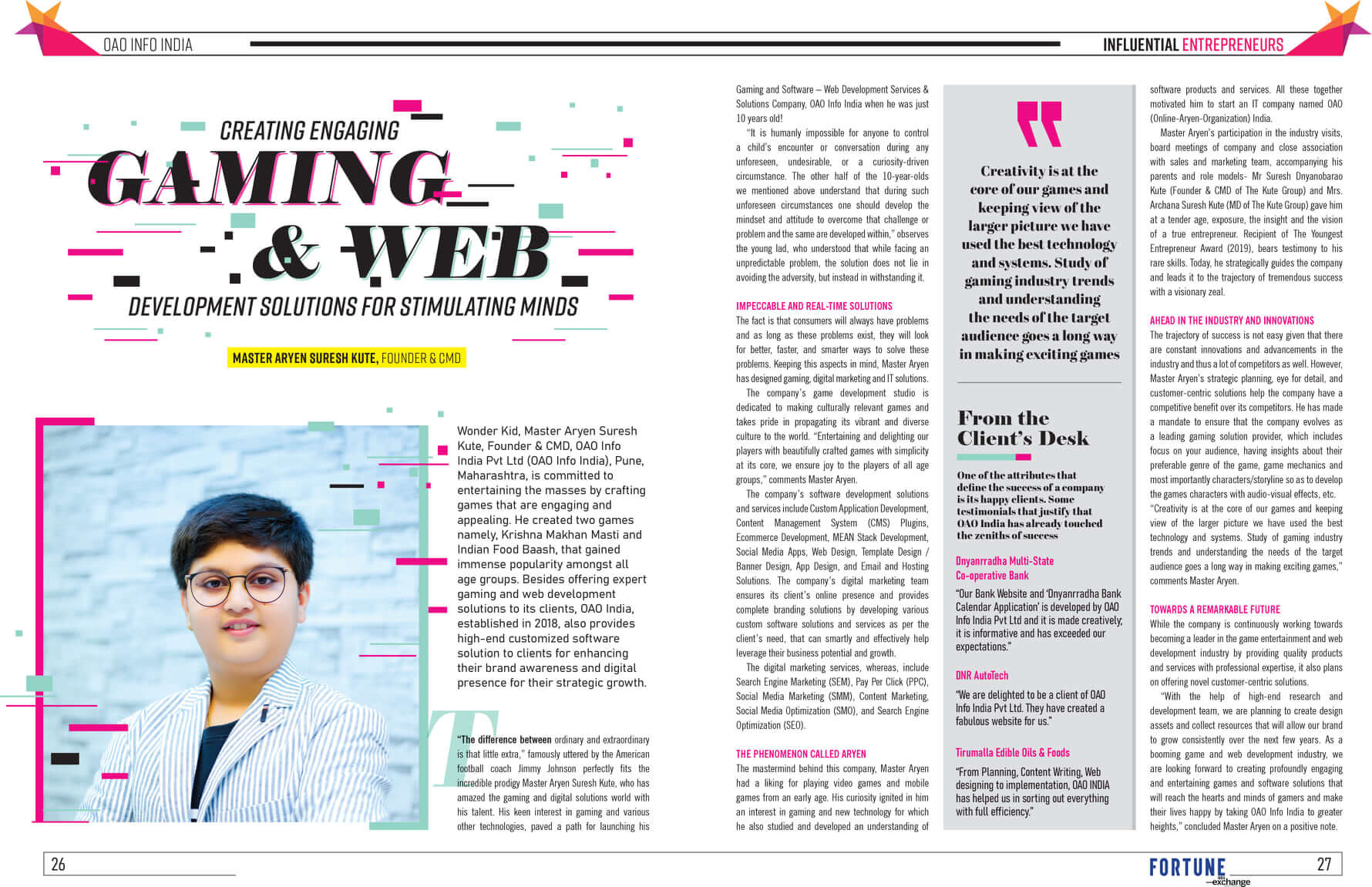 featured in Fortune India Exchange Business Magazine